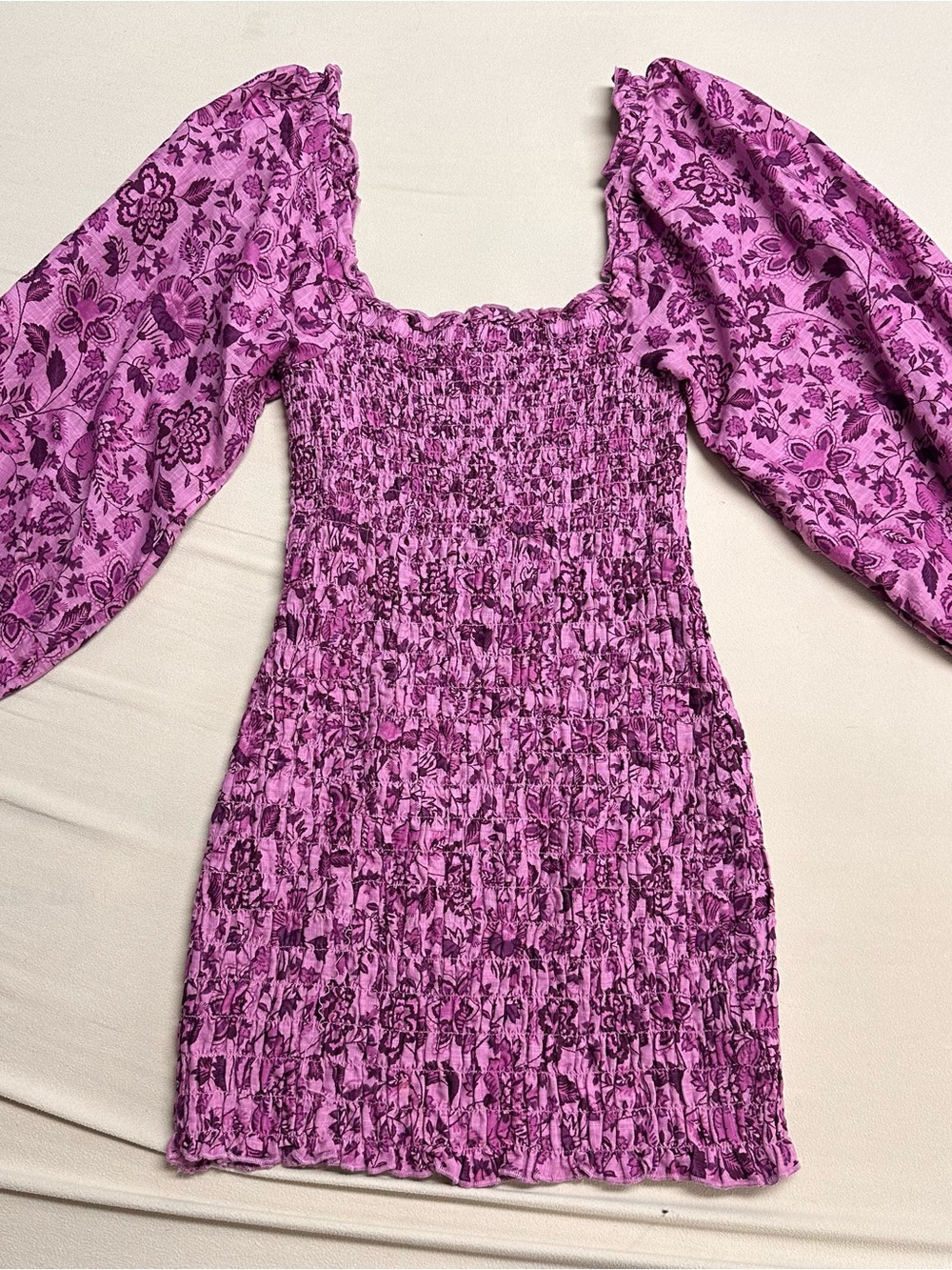 Free People Smock It To Me Floral Smocked Mini Dress Purple XS
